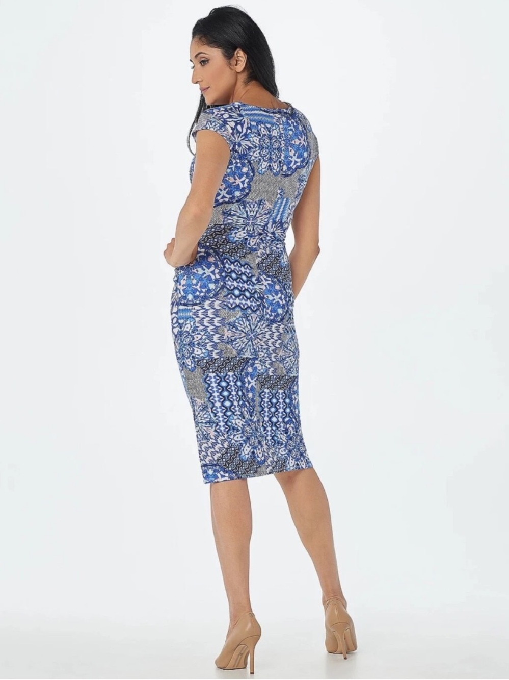 Haute Hippie Tribe Olivia Draped Jersey Dress Blue Wedgewood S - Picture 2 of 9